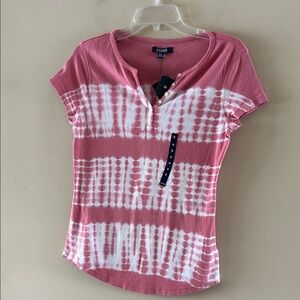 Chaps Woman’s Top - Size Small- Deep Pink and White Tie Dye Design NWT